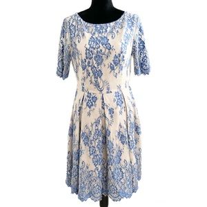 Eliza J Nude Knee Length Dress with Blue Lace Size 10